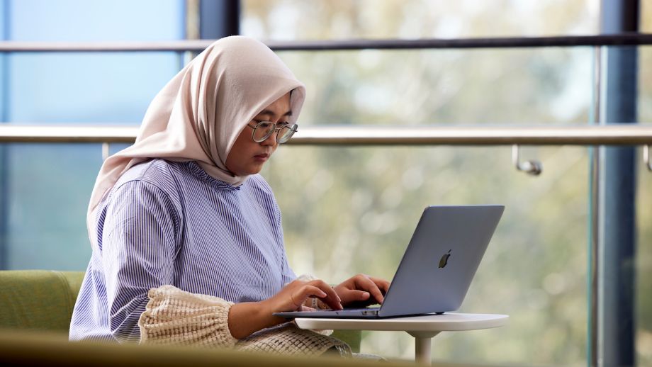 Staff member working on a laptop.