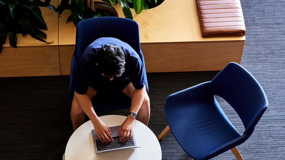 Student working on a laptop.