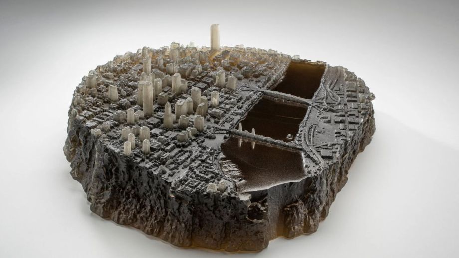 Image: Norwood Viviano. Recasting Portland (2019). Kiln cast glass and 3D printed pattern. 16” x 10” x 13”. Photographer credit - Tim Thayer/ Robert Hensleigh 