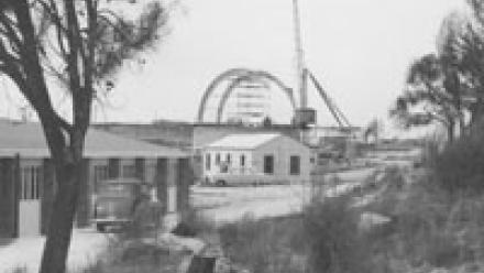 Construction of 74 inch dome (Wehner Collection, Mt Stromlo Archives)