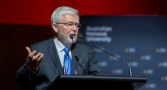The Hon. Dr Kevin Rudd AC delivers the 2026 Australian Centre for China in the World Annual Lecture at Manning Clark Hall, ANU (image: Jamie Kidston/ANU)